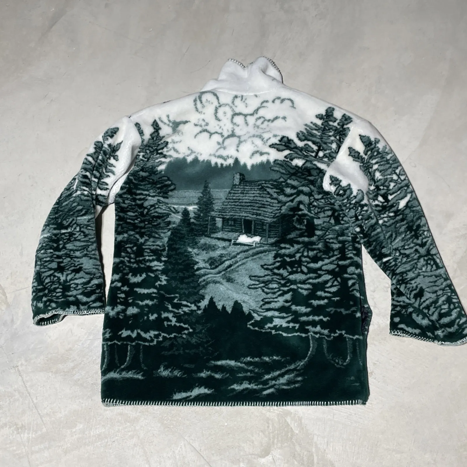 VTG Art Unlimited USA Made Mountain Cabin Ultra Plush Fleece Jacket Nature Green Size M - Image 14