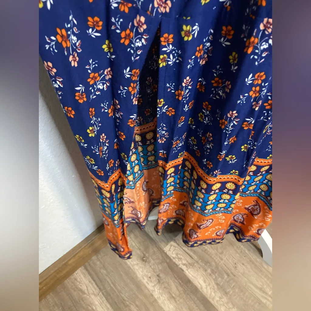 Umgee USA Maxi Dress L Boho Floral Paisley Colorblock Cold Off The Shoulder NWT - Image 5