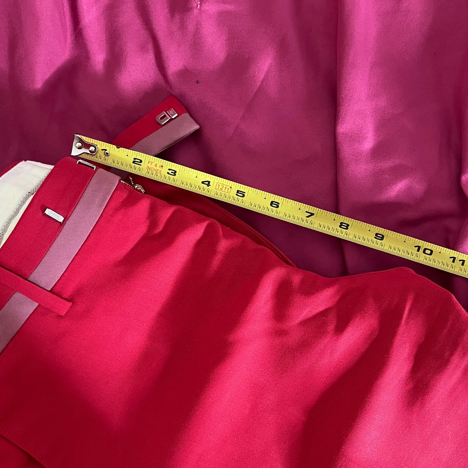 Paul Smith Women's Red Straight Slim Leg Trouser Pants Pink Trim Size 32 - Image 5