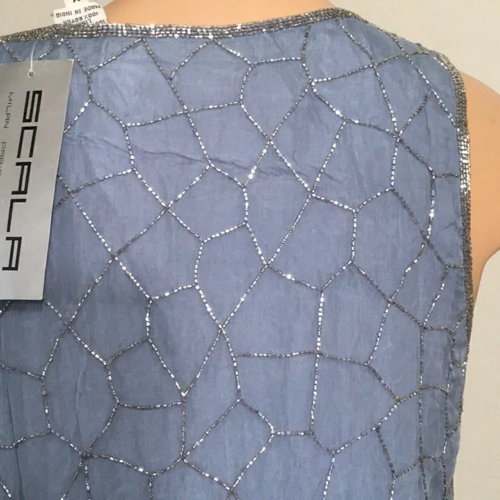 Special occasion top. Blue w/silver beading. NWT - Image 6