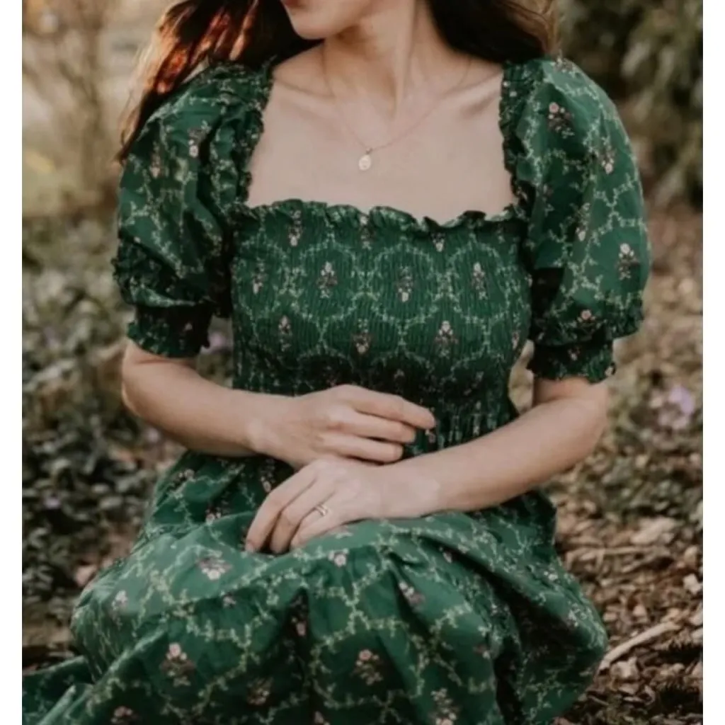 Hill House The Nesli Nap Dress in the Emerald Trellis Green Midi S - Image 5