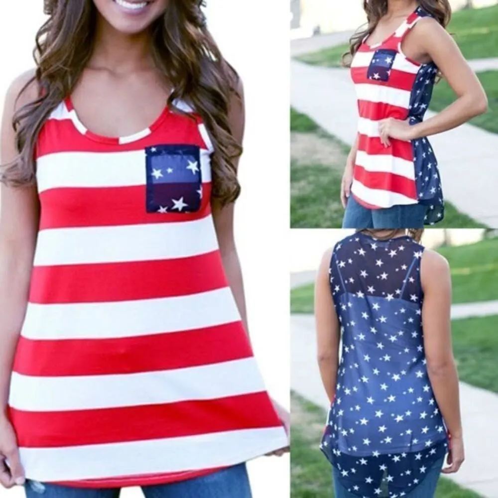 NWT Womens Boutique American Flag Stars & Stripes Patriotic Tank Top - Sz L - Image 2