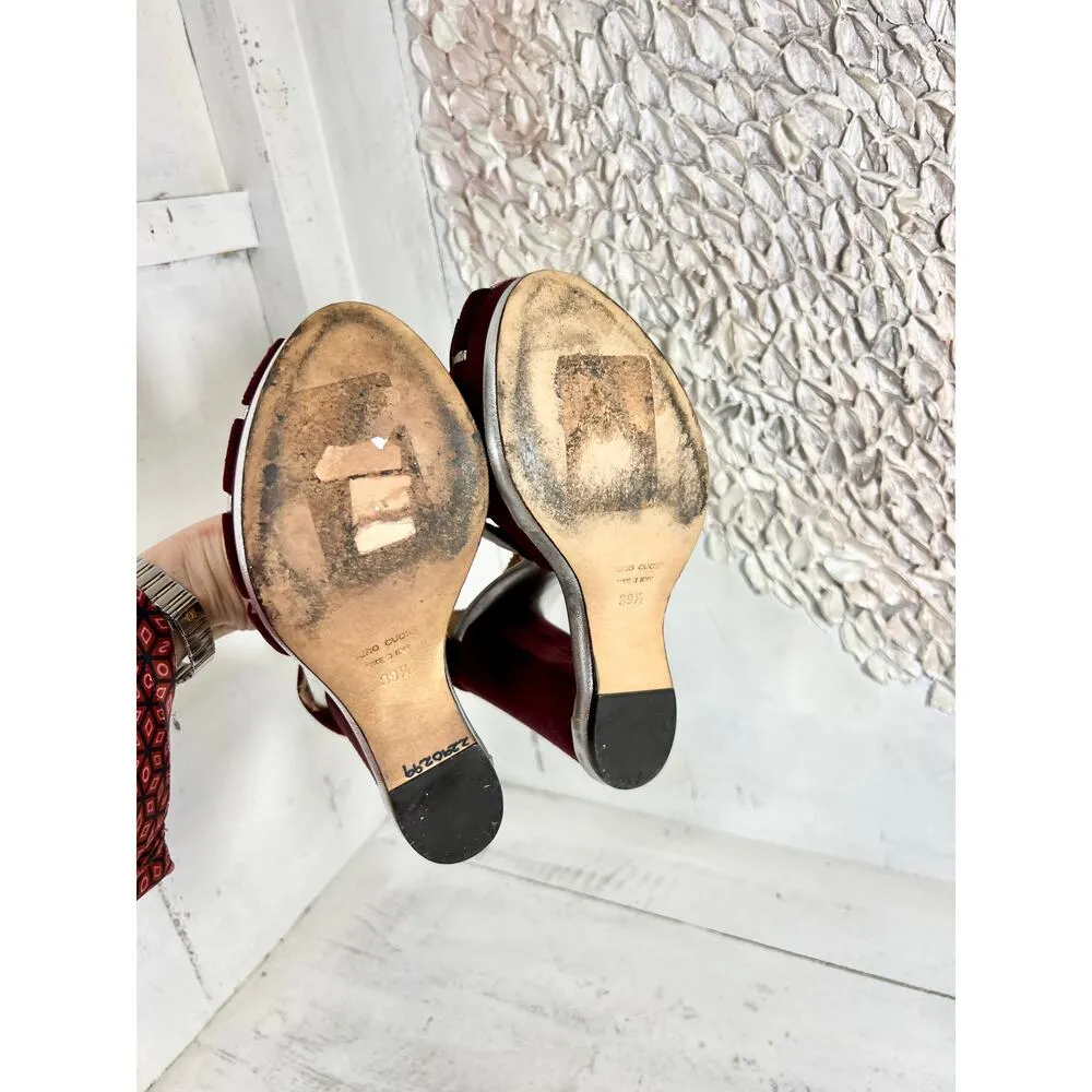 Dolce & Gabbana Metallic Petals Suede Open Toe Cut Out Wedges Sandals Plum 39.5 - Image 14