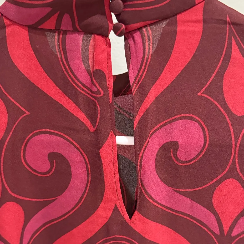 Mango Elegant Red and Pink Patterned Women's Top - Image 4