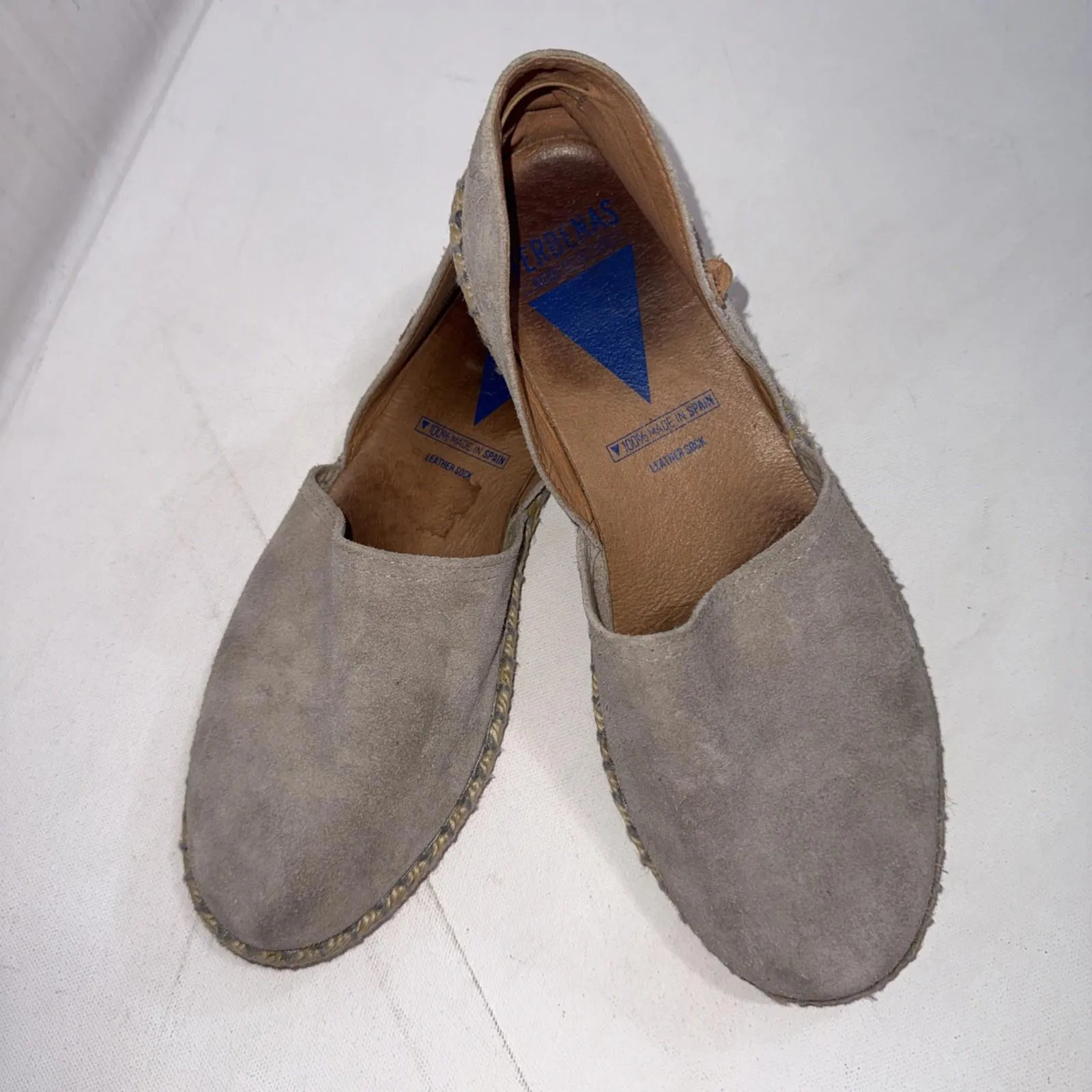Verbenas Espadrilles Suede Leather Closed Toe Minimalist Luxury Shoes Size 40 Gray - Image 11