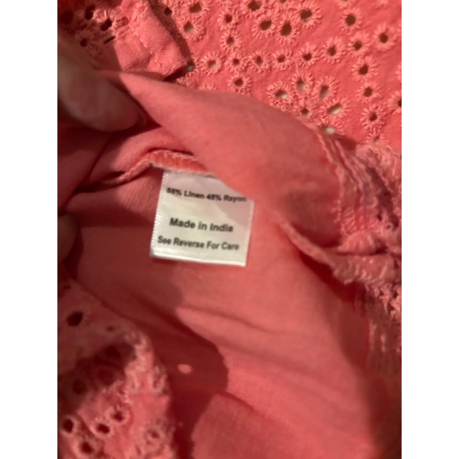 Coral Bay Petite Womens PM Pink 3/4 Sleeve Button Down Eyelet Blouse Top - Image 9