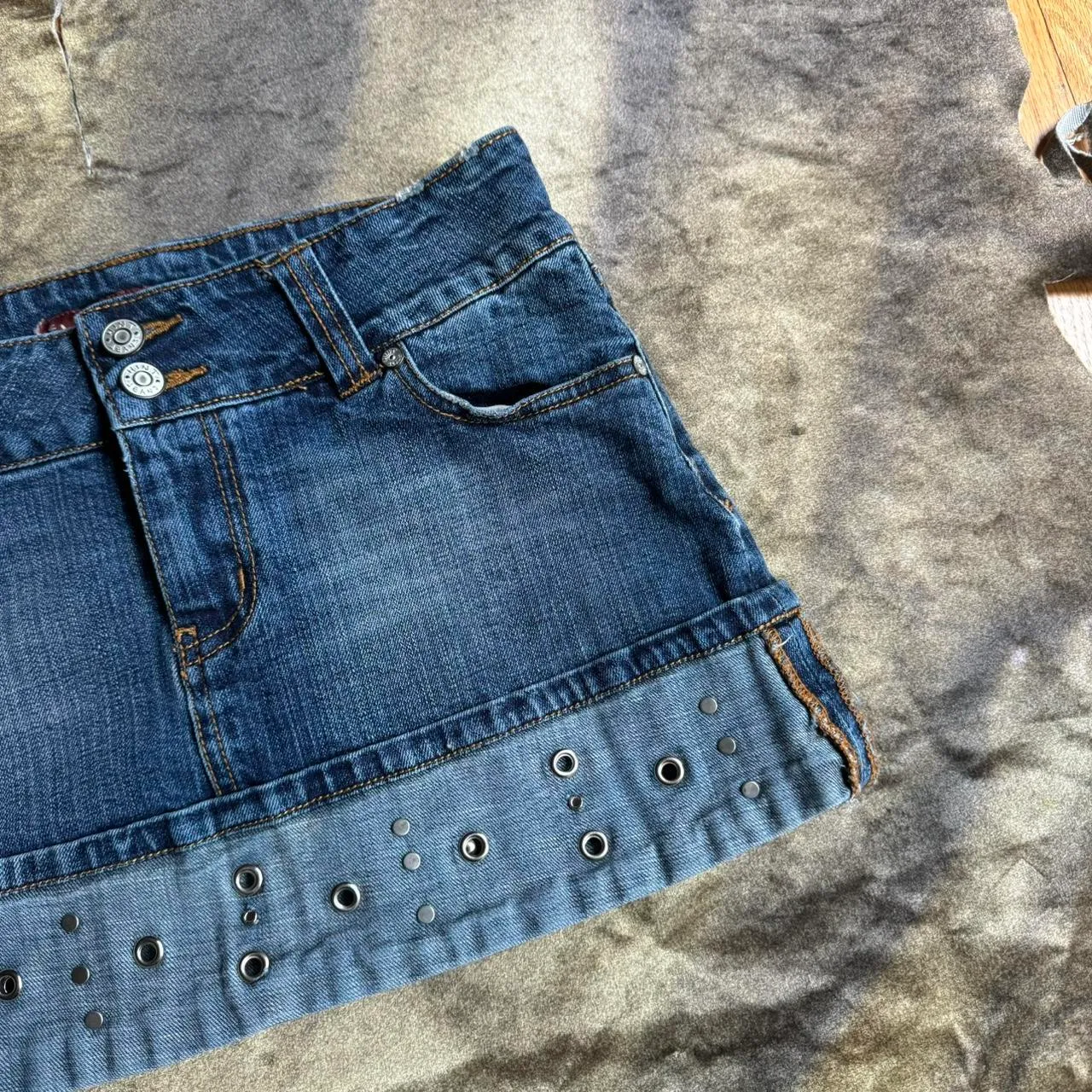 American Vintage Denim Micro Mini Skirt With Grommet Detailing Size undefined - Image 2