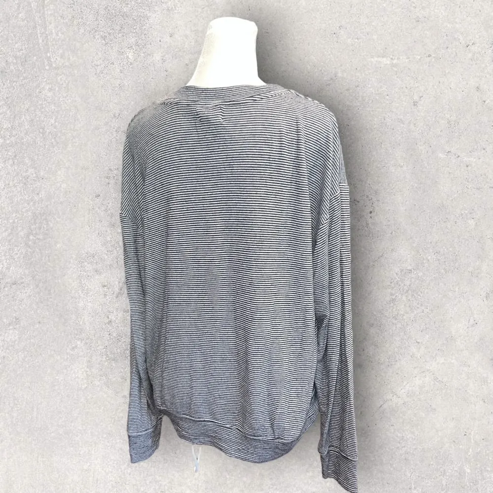 Sundry Soft Navy White Striped with Embroidered Cherries Long Sleeve Top Size 1 - Image 4