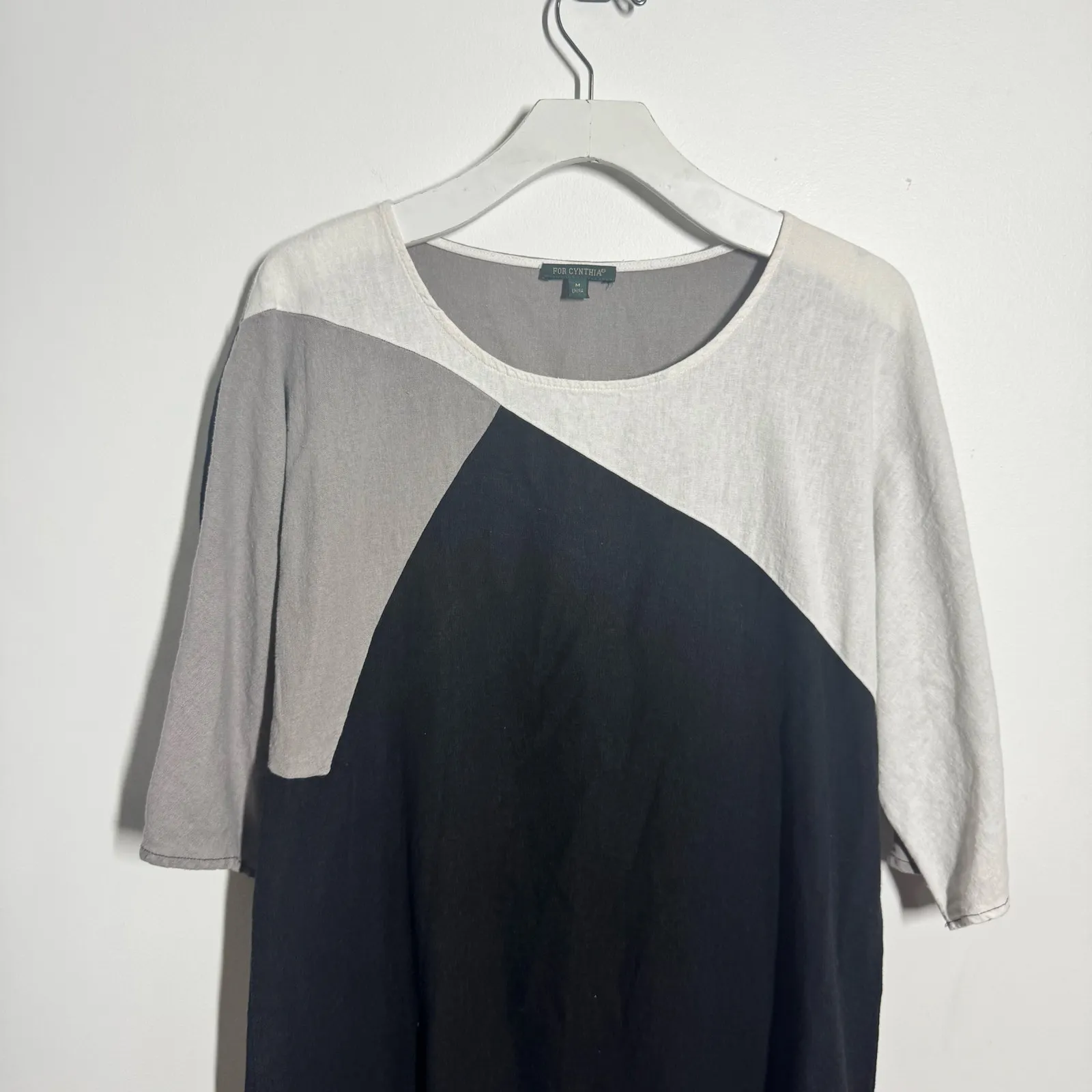 For Cynthia Shirt Dress Womens M Linen Blend Shift Black Gray White Lagenlook - Image 4