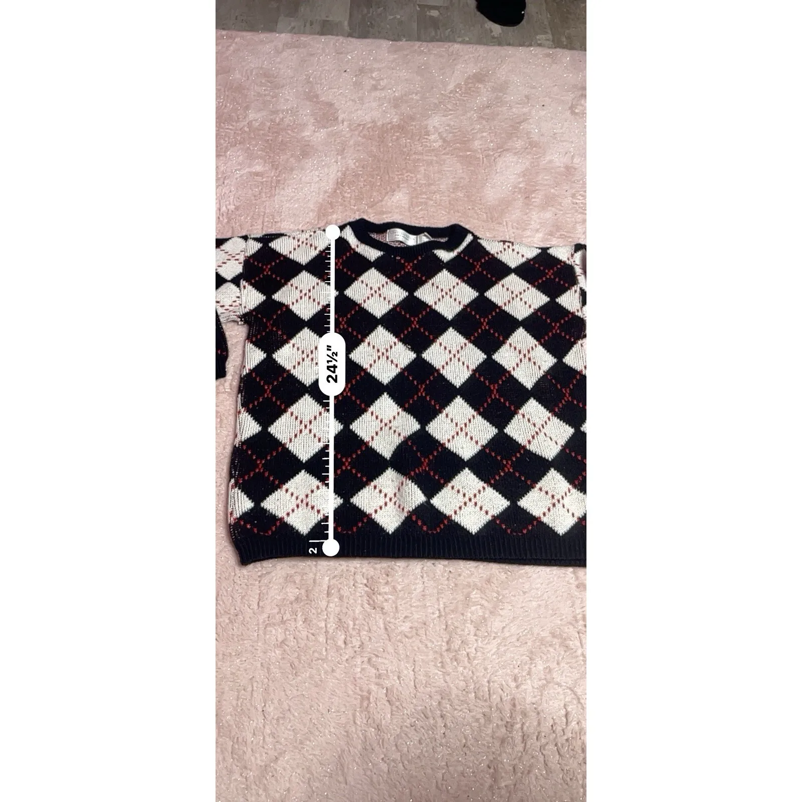 UNITED STATES SWEATERS BLACK/WHITE/RED ARGYLE ROUND NECK SWEATER SZ M Bin11 - Image 4