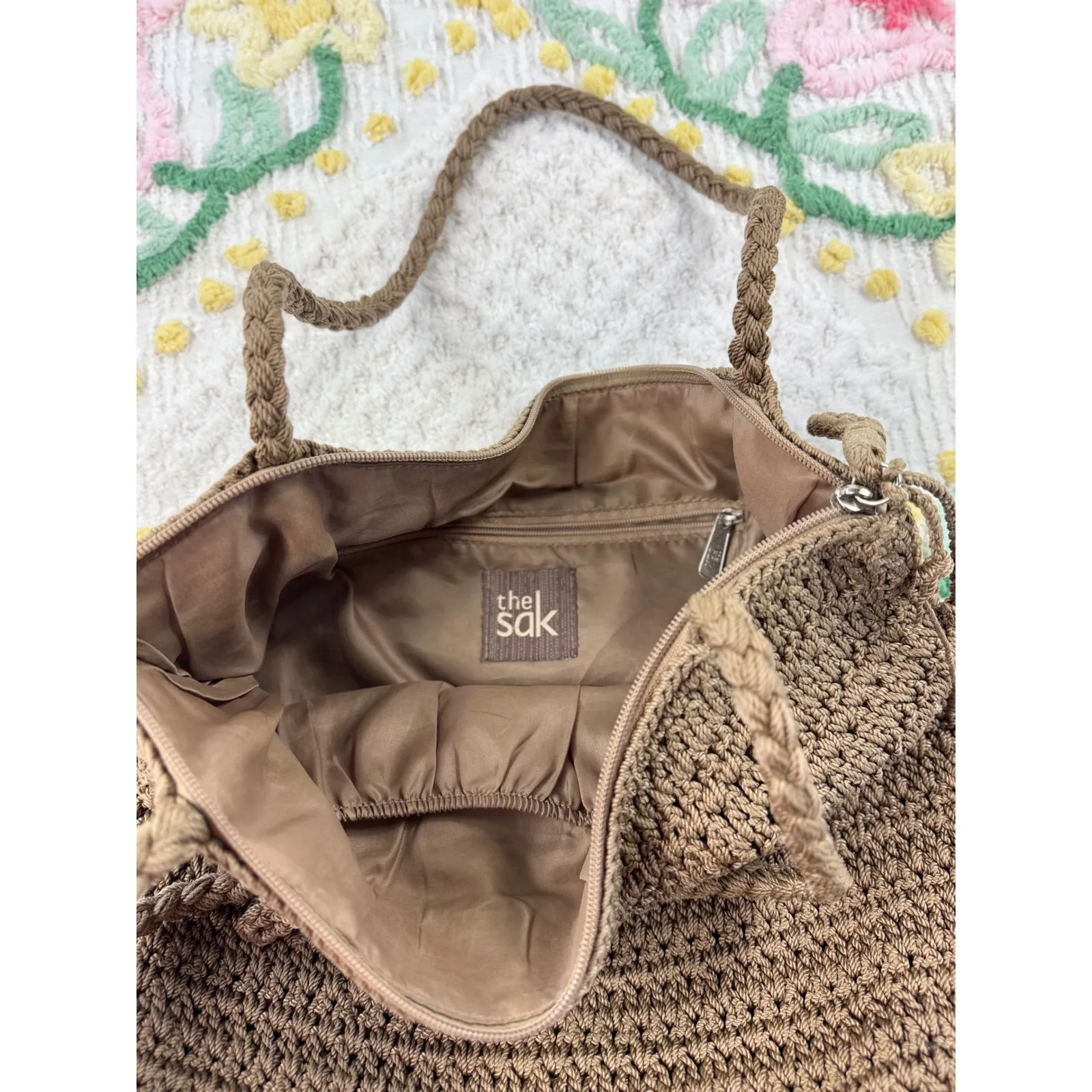 The‎ Sak Crochet Tote Bag Brown Hobo Shoulder Bag - Image 7