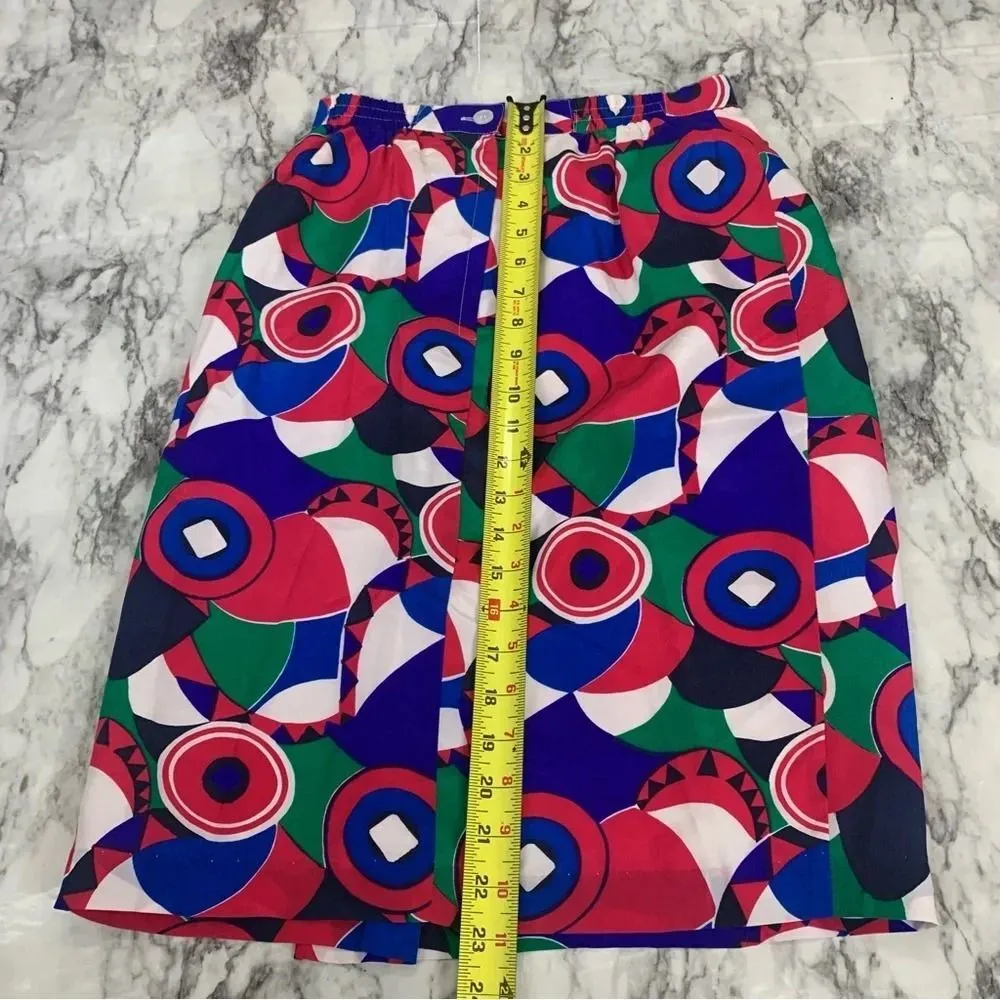 Sk & Company Vintage 70s 100% Silk Geometric Retro Print Skirt size 4 Pink - Image 4