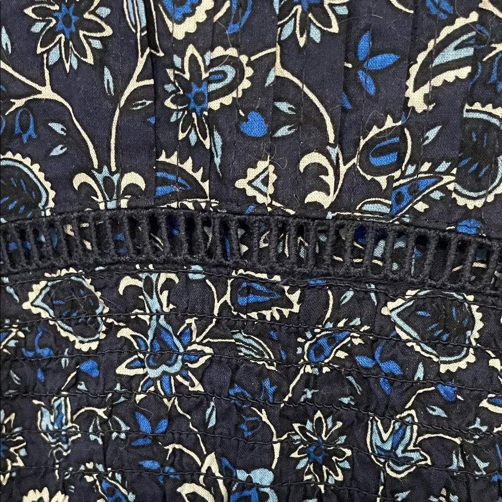 LOFT Dark Blue Floral Patterned Long Sleeve Blouse | Large NWT - Image 4