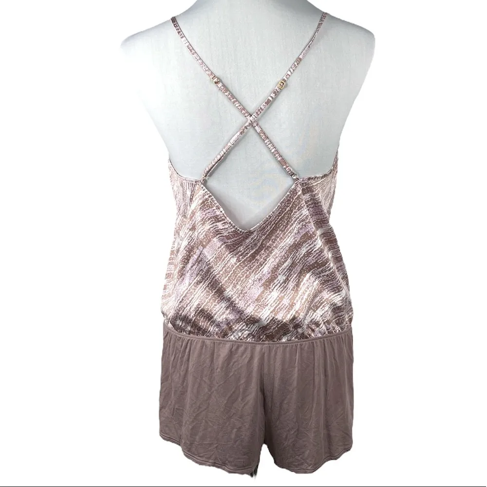 Victoria’s Secret Sleep Romper Taupe Purple Cream Size Large - Image 2