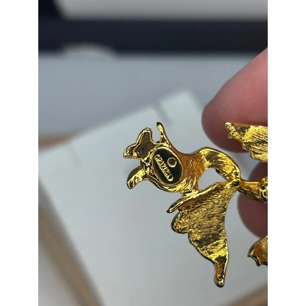 Vintage signed GRAZIANO Ocean Fish Rhinestone Brooch Gold - Image 11