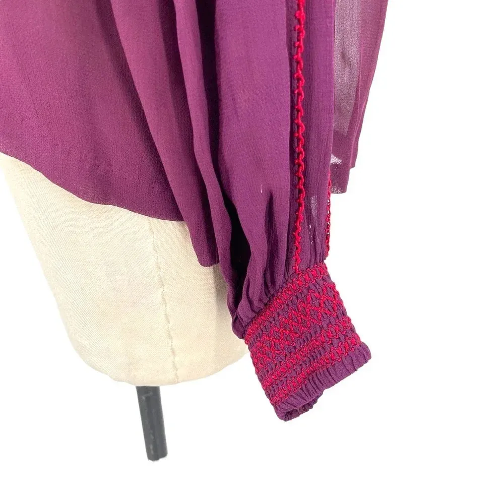 Antik Batik Frawley Embroidered Blouse Shirt Top Burgundy Purple Pink Size Small Red - Image 5