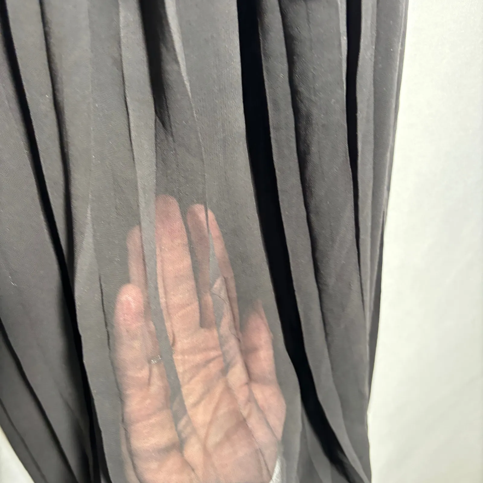 Black Lace Trim Pleated Chiffon Mini Slip Dress Semi Sheer French Maid Costume S - Image 6