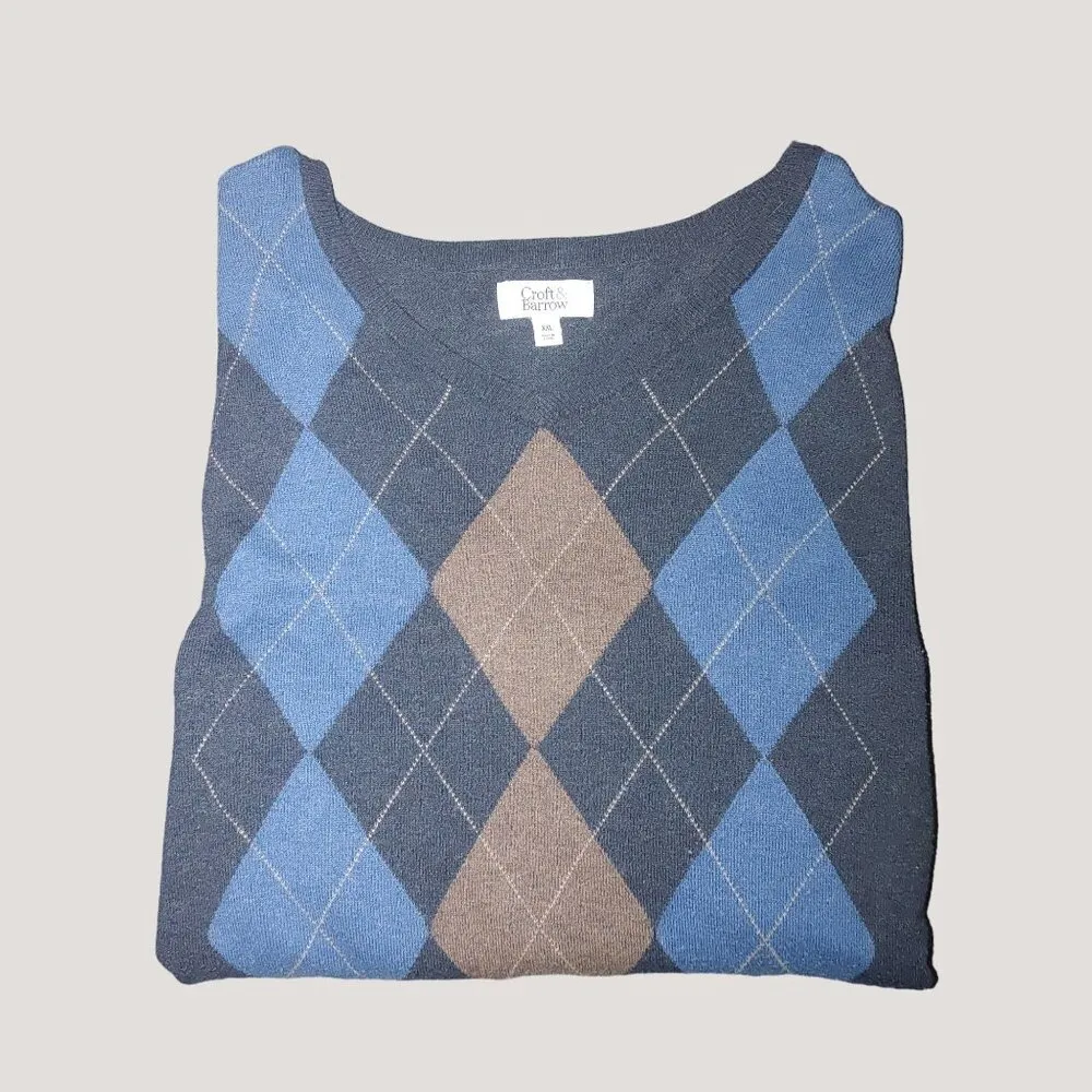 Sweater Long Sleeve 2X Large Croft & Barrow Men Argyle Cotton Nylon Modal Blend - Image 10