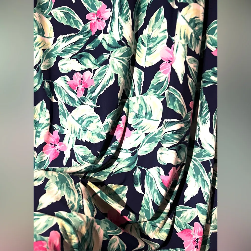 Pappagallo Floral Print Sheath Dress Navy 2X Resort Wear‎ Wrinkle - Image 3