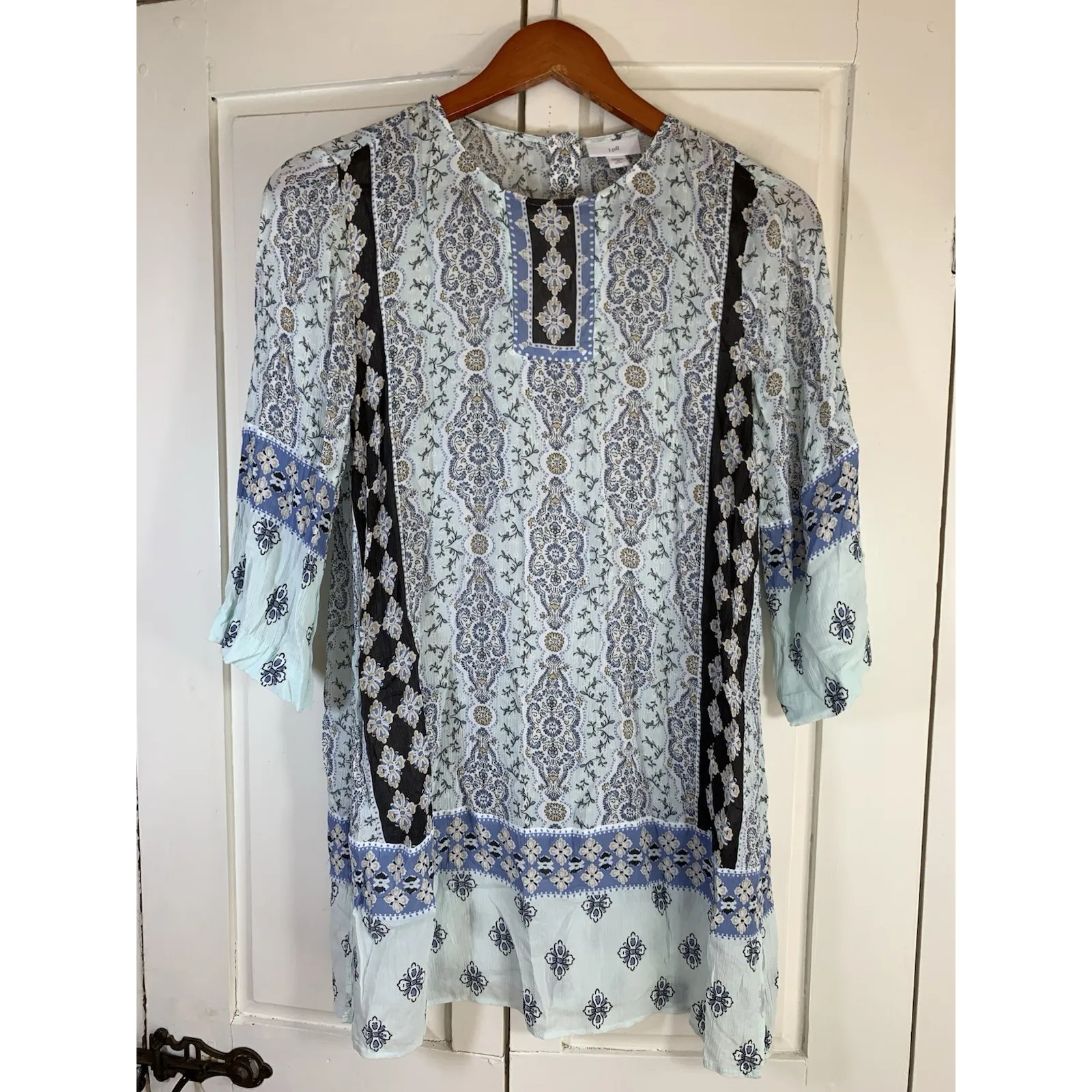 J Jill Tunic Blouse Dress‎ Women Size XS Petite XSP Boho Blue Semi Sheer Beachy - Image 2
