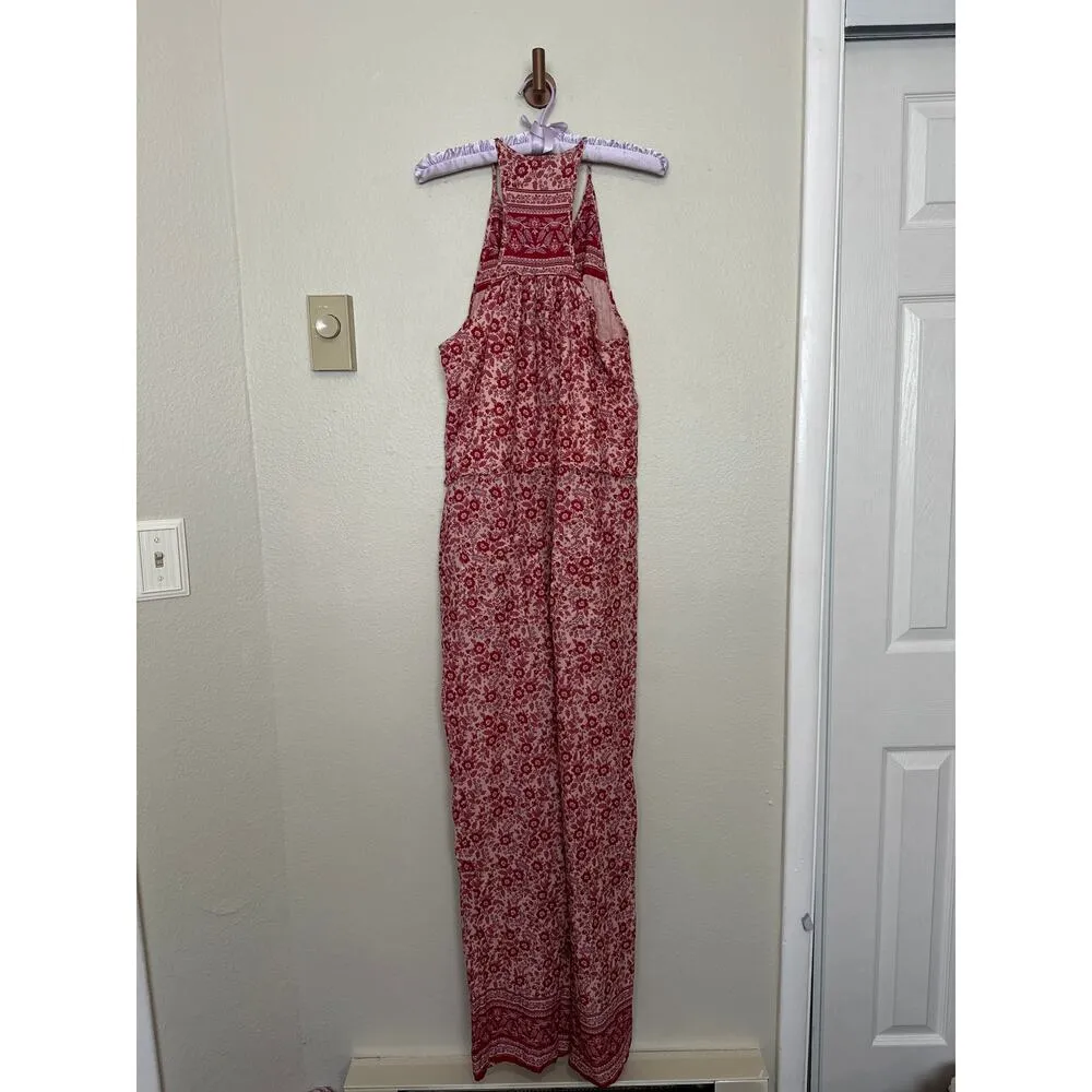 Faherty  Adella Floral Organic Jumpsuit - Small - Red Pink Boho Cottage Prarie - Image 8