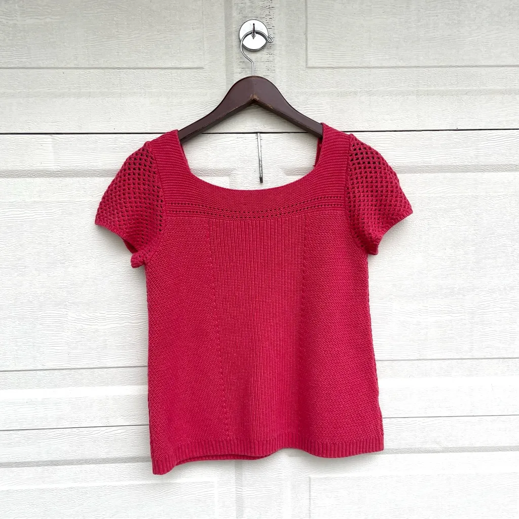 Loft Womens Sweater Salmon Short Sleeve Thick Knit Square Neck Medium - Image 3