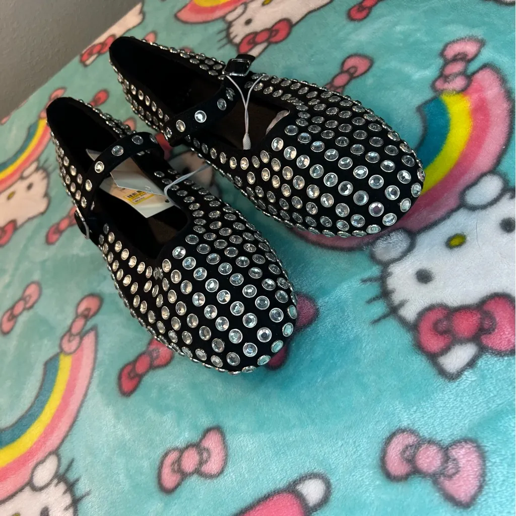 Issa Rhinestone Mary Jane Ballet Flats - A New Day Black size 10 - Image 2