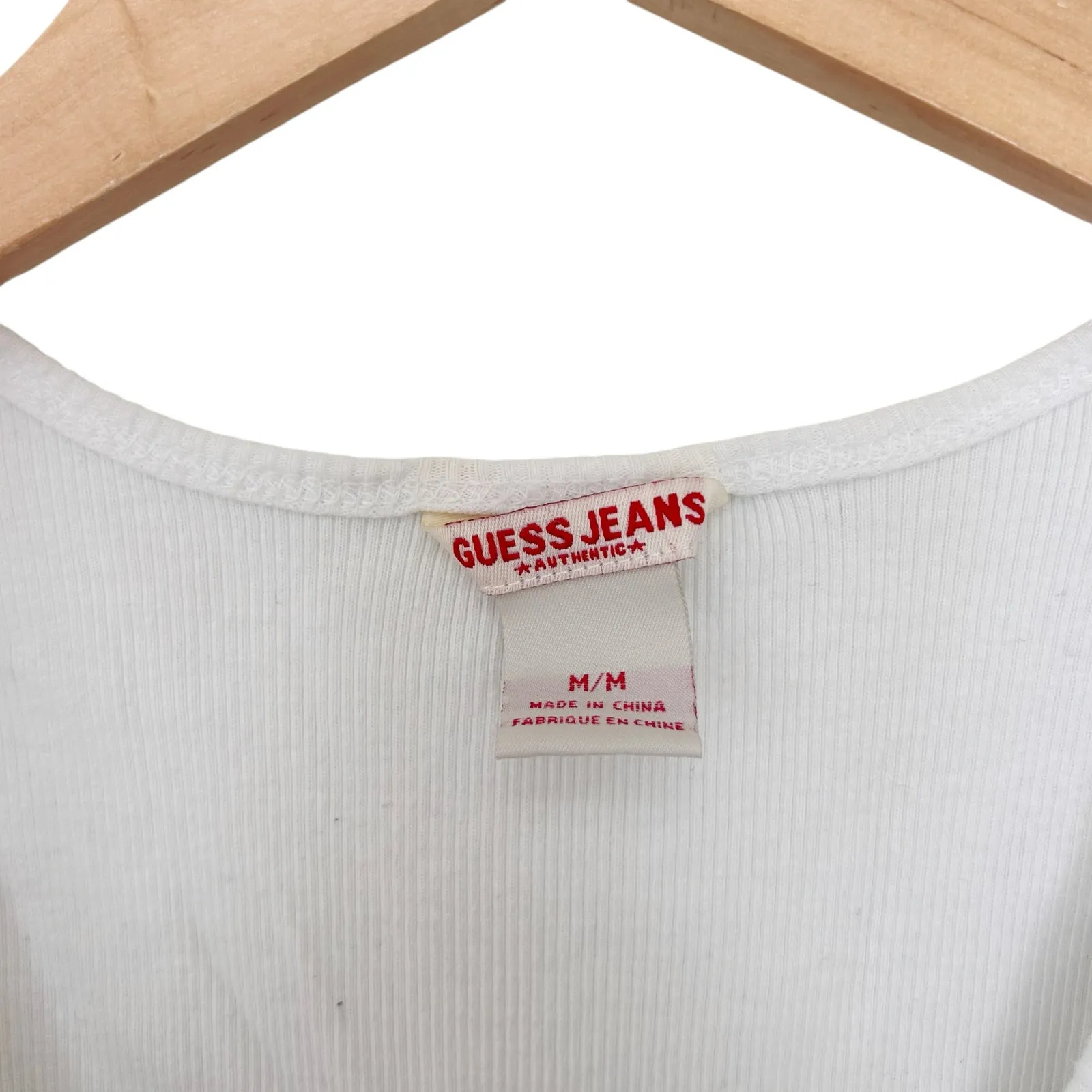 Guess Y2K Rhinestone White Ribbed Tank Top Sz M - Image 2