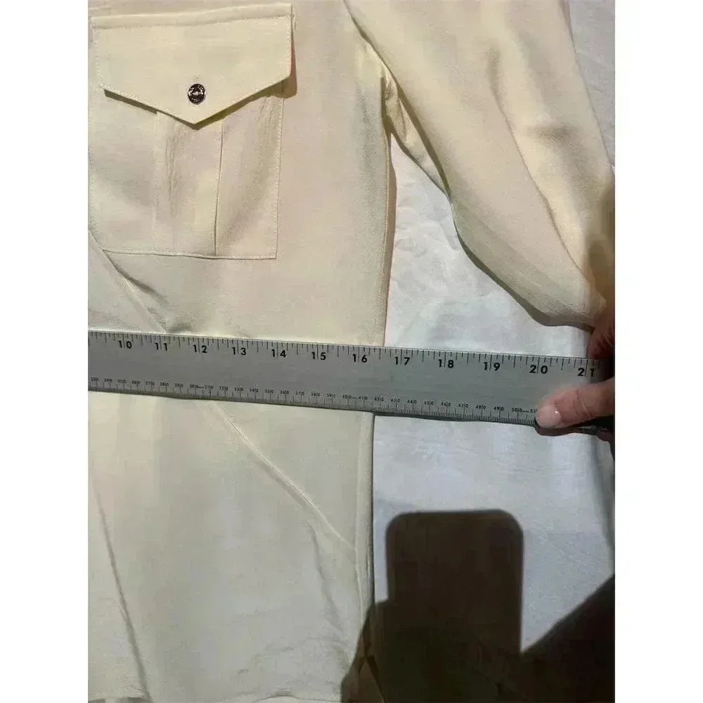 Trina Turk Women's Ivory Silk Button-Up Blouse M Long Sleeve Quiet Luxury Career - Image 9