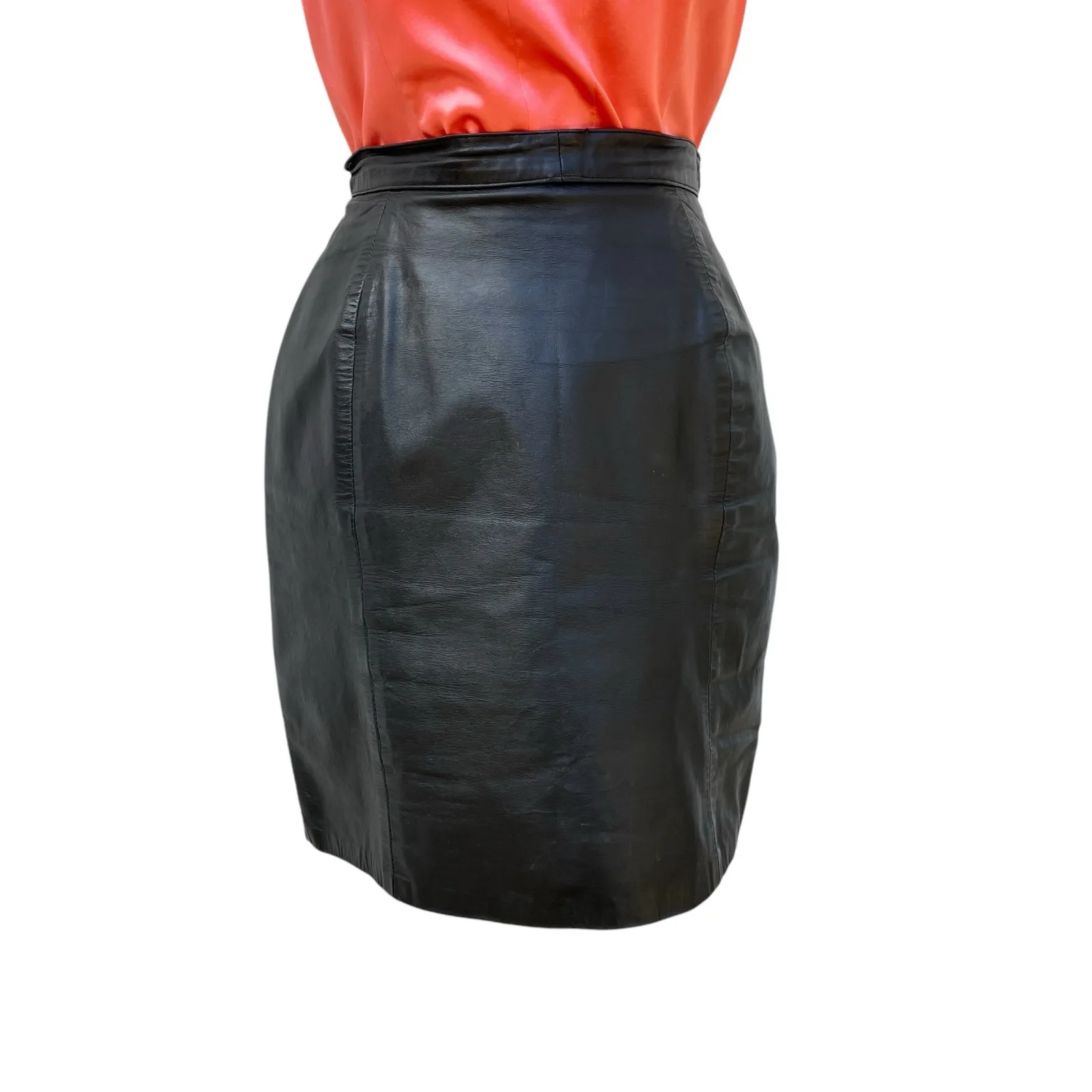 VTG Leather Skirt Sz Sm Black Mini Zip Up Moto Bikercore Goth Grunge Retro Edgy - Image 3