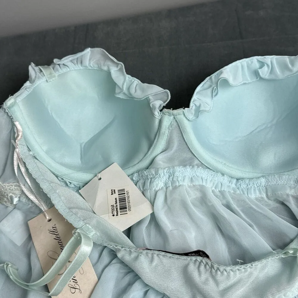 New Linea Donatella Chemise Size Medium Aqua Blue Chiffon Ruffle Lace Nighty NWD - Image 9