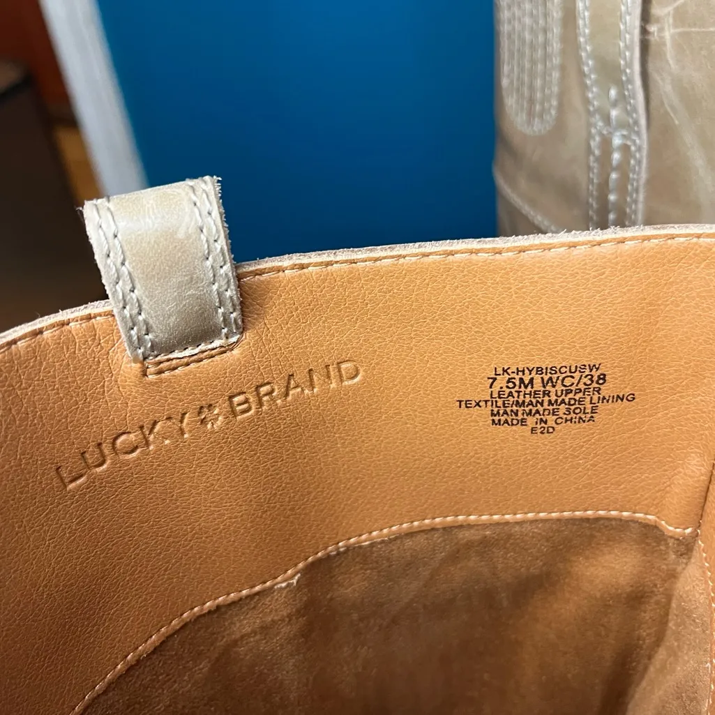 Lucky Brand Hybiscus Riding Boot Silver Cloud Tan Leather Women’s 7.5 Wide Calf Size undefined - Image 12