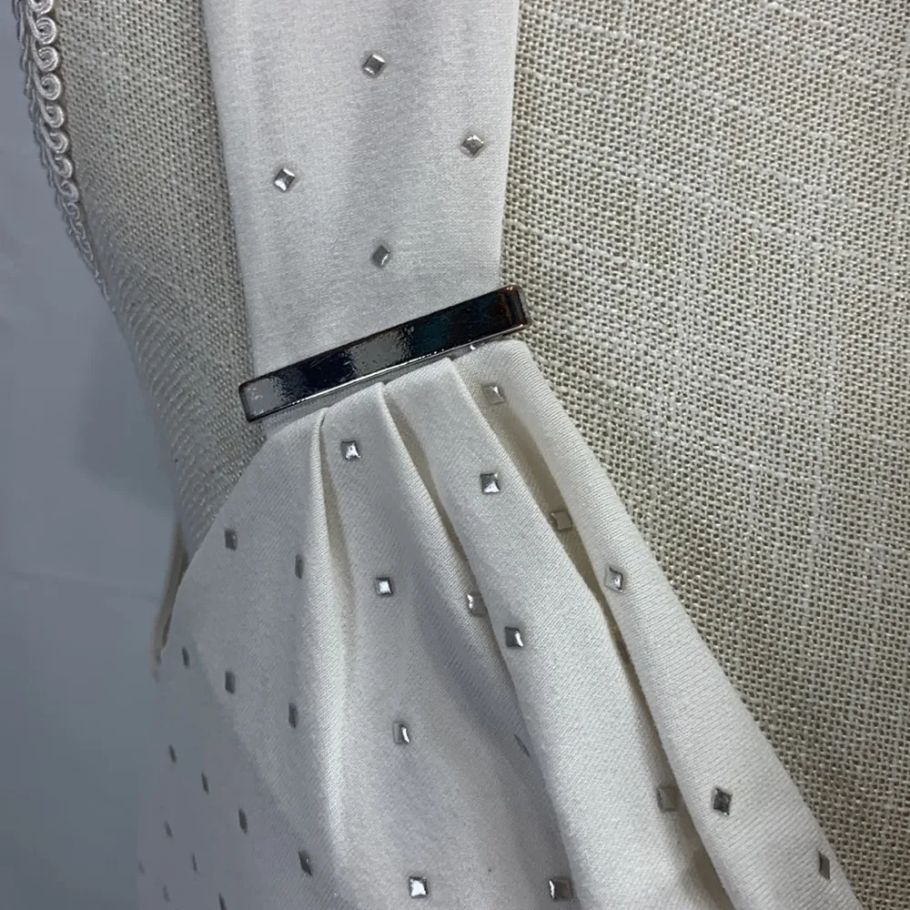 White House Black Market Silver Studded Cream Draped Neck Sleeveless Top… - Image 5