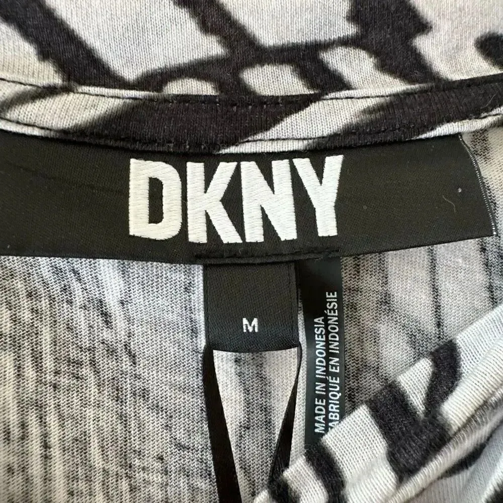 Dkny Print Knot Cutout T-Shirt in Black White Combo Soft Short Sleeves SZ M #189 - Image 7