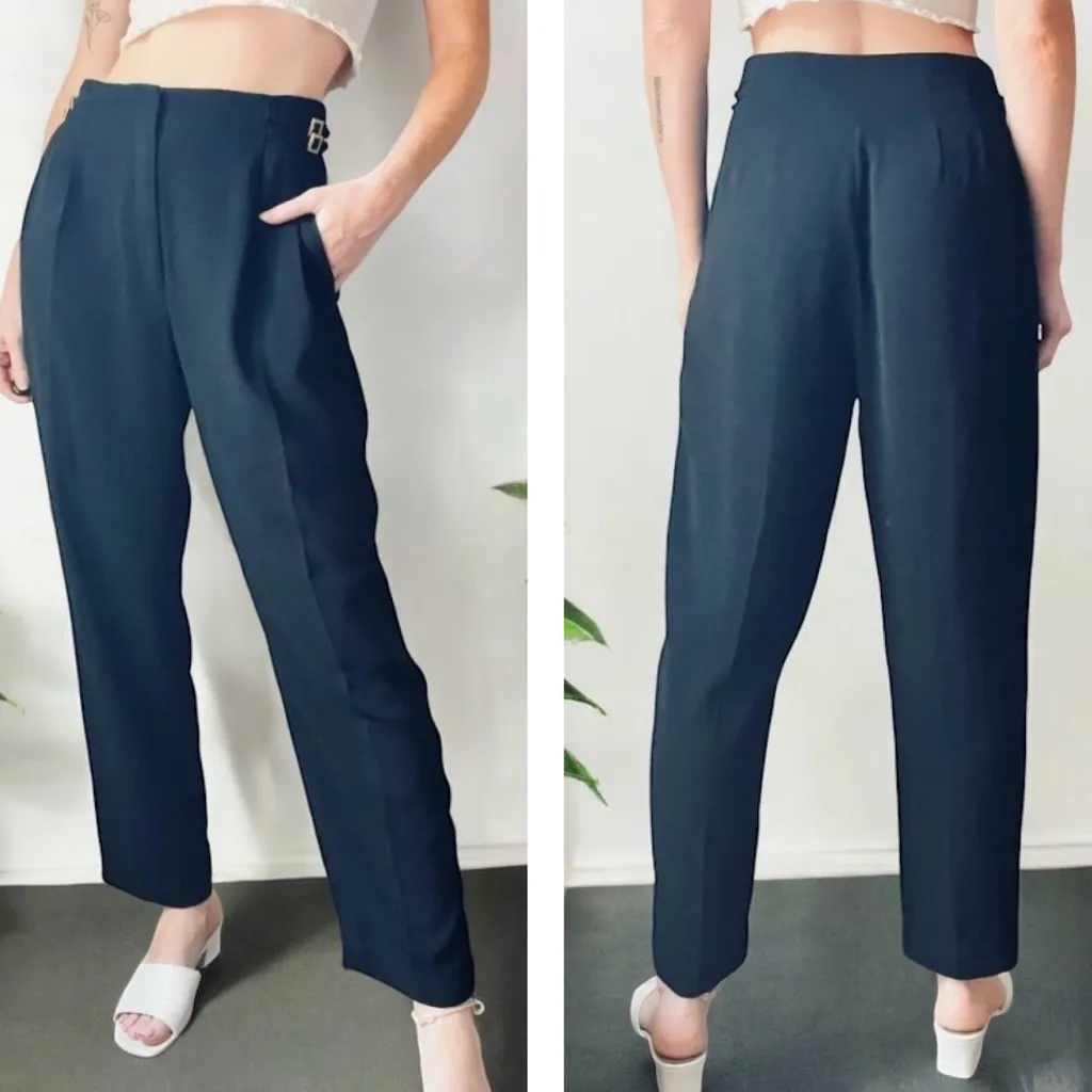 VTG 80’s Trouser Pants With Gold Embellished Buckle Detail Black Size 2 - Image 13