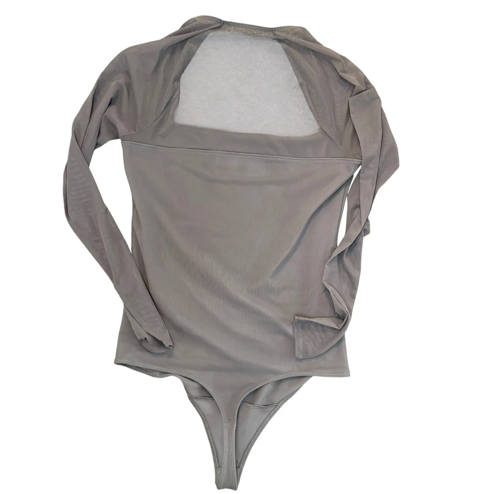 Abercrombie & Fitch Bodysuit Square Neck Sheer Long Sleeve Neutral Taupe Top Med - Image 5