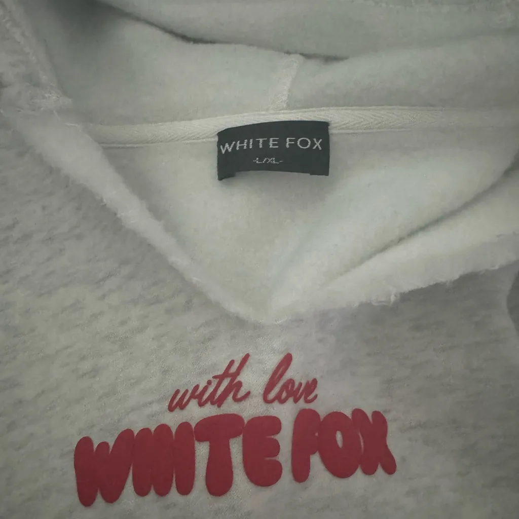 White Fox Gray Sweatshirt with Red Cherry Design - Image 2
