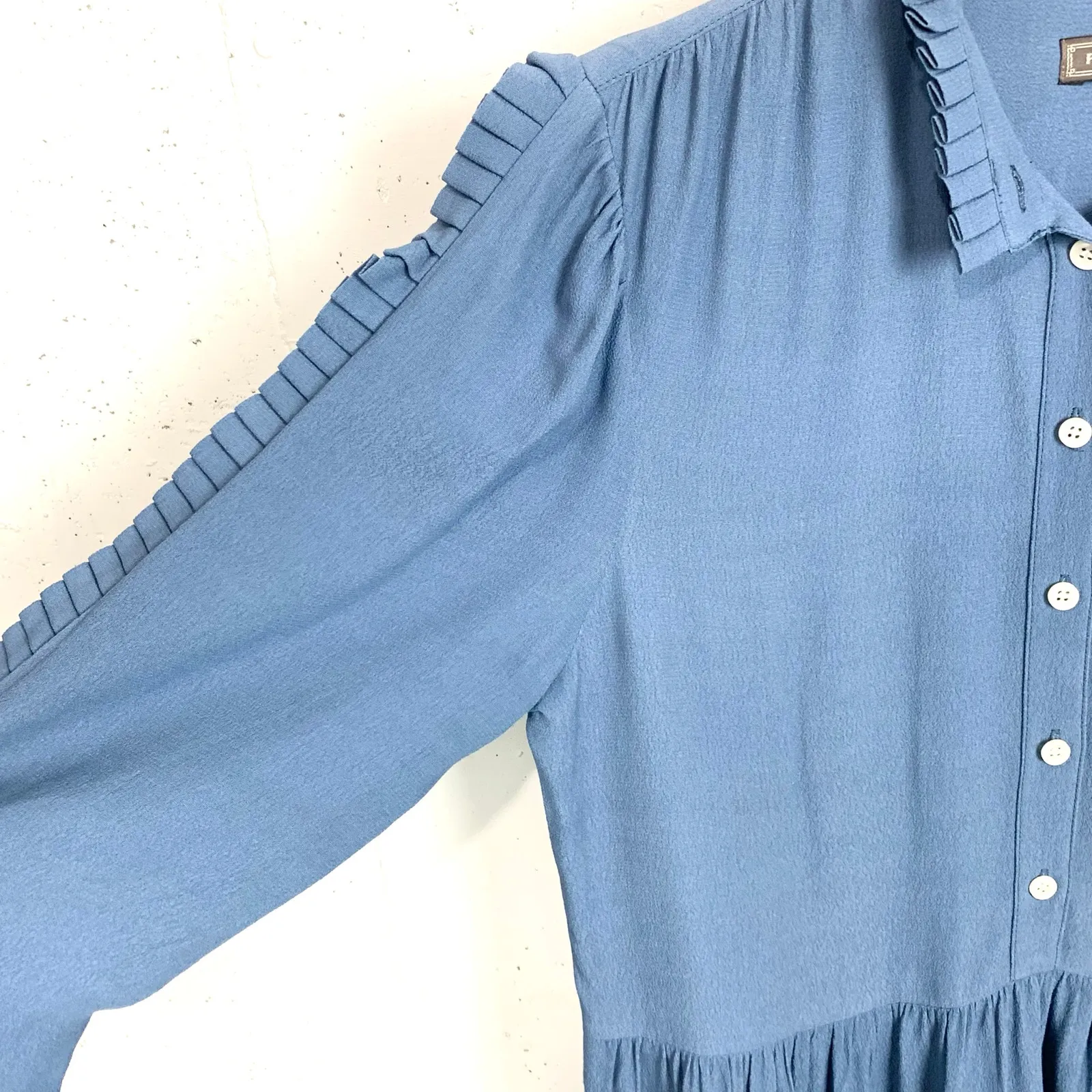 J.Crew Point Sur Hadid Shirt Dress Ruffle Sleeve EcoVero Viscous Blend Blue 6 - Image 6