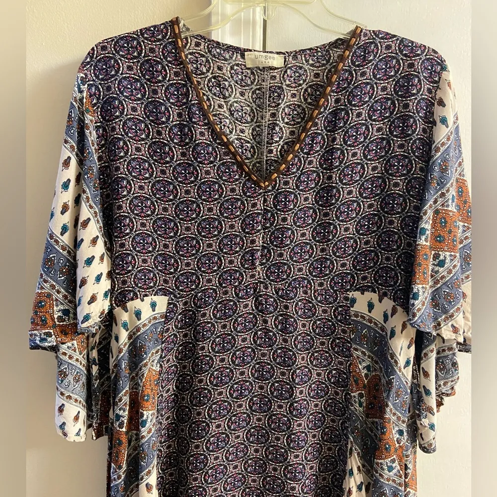 Umgee Dress Tunic Bohemian Flutter Sleeves Medium - Image 4
