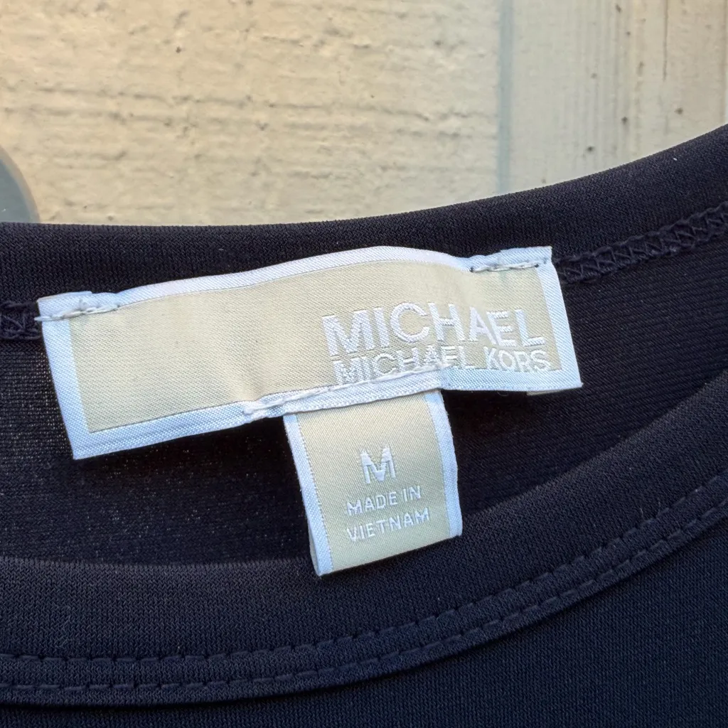 Michael Kors Black Midi Dress Size Medium Stretchy Material Minimalist - Image 4