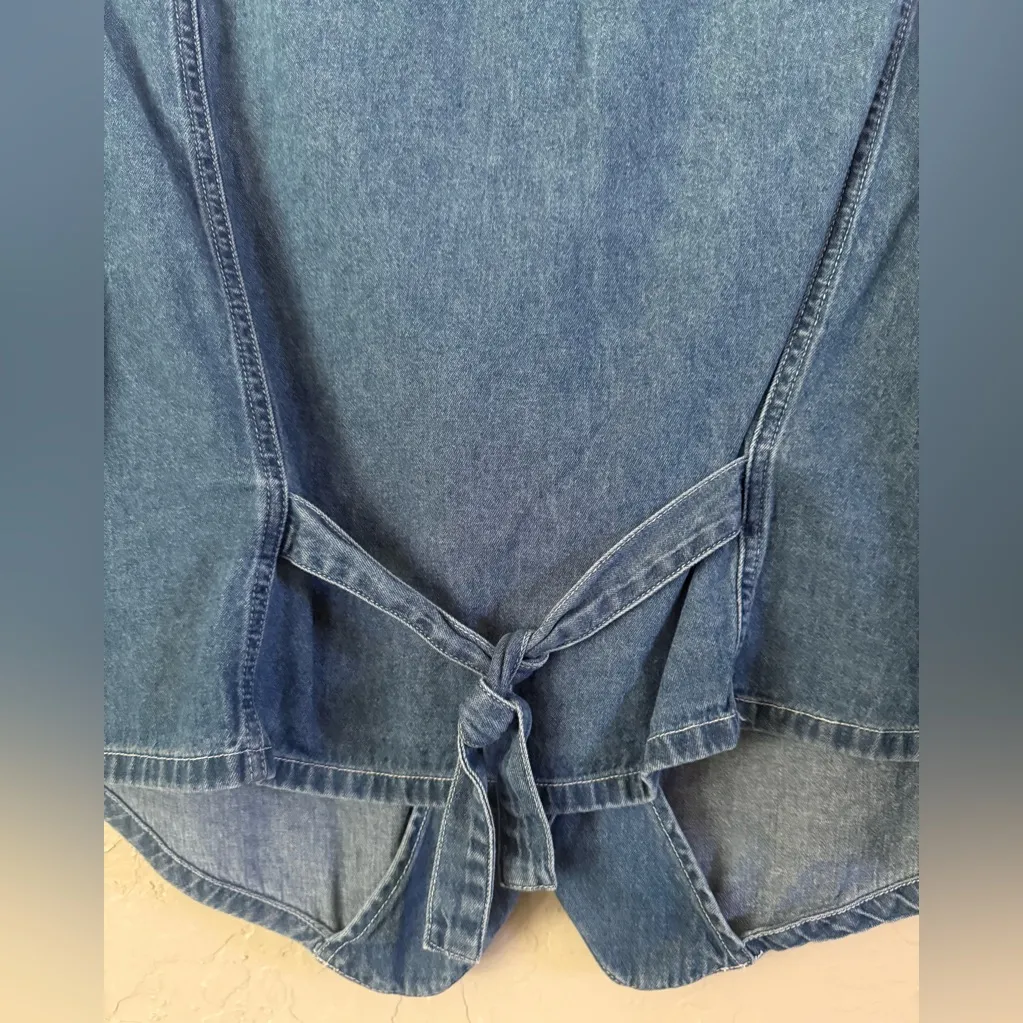 VTG Bobbie Brooks Embroidered Denim Shirt Womens L Garden Floral 90s Tie Back Blue Size L - Image 12