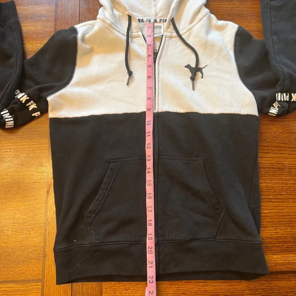 PINK VS Black White Full Zip Hoodie with pockets Size Small Vintage Y2k Teens - Image 6