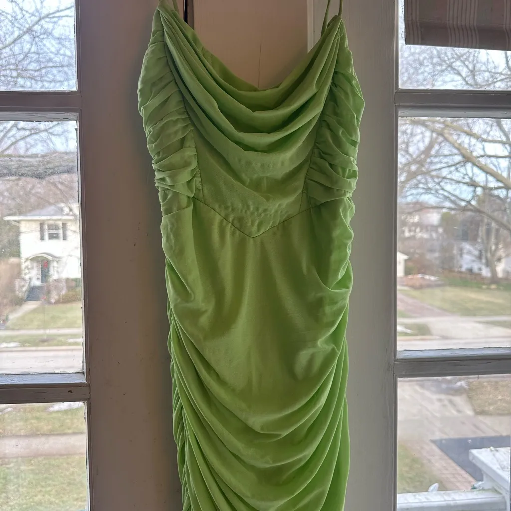 Hello Molly Bright Green Ruched Mini Dress - Image 2