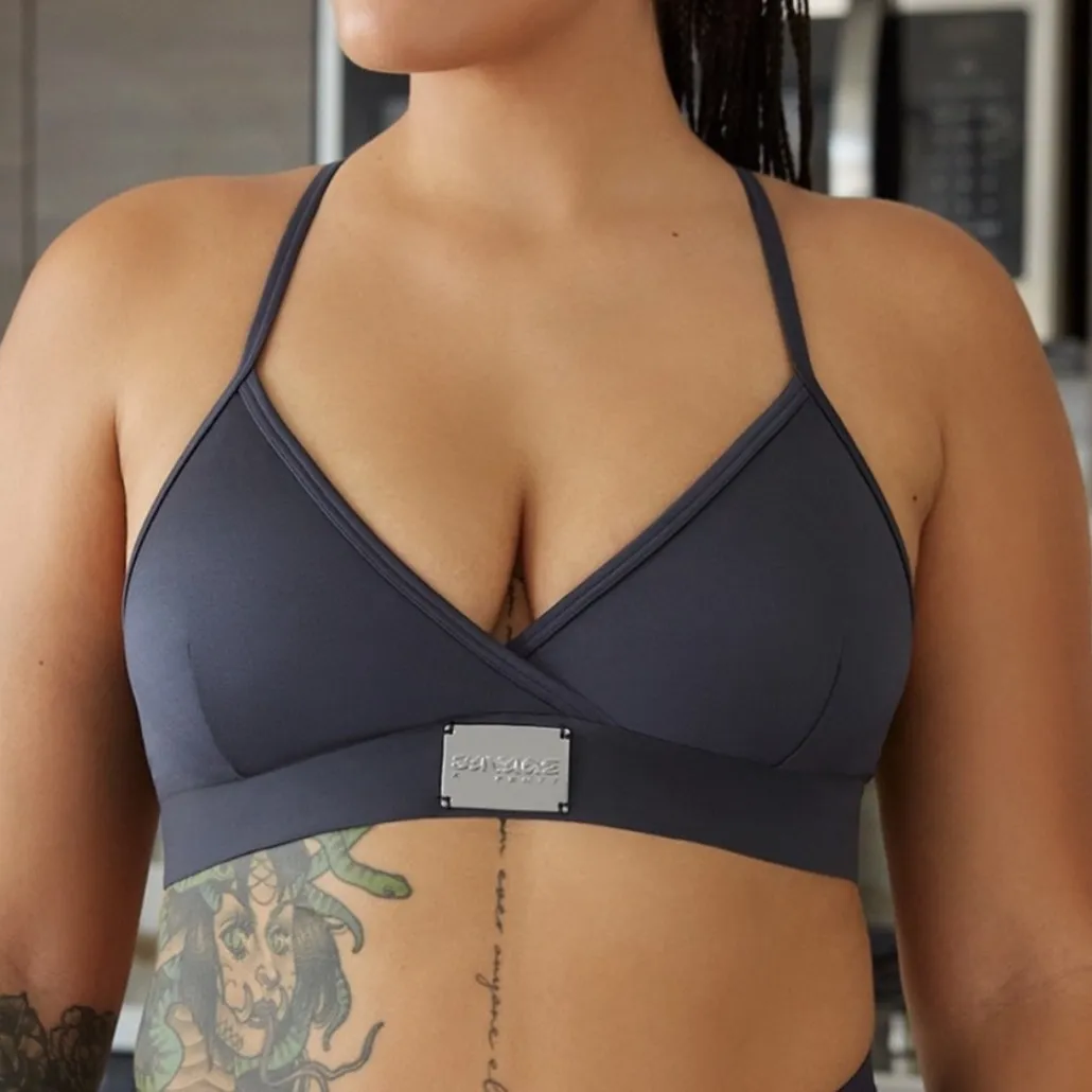 Savage X Fenty Wrap Front Sports Bra Women's XL Navy Activewear Stretch Black - Image 1