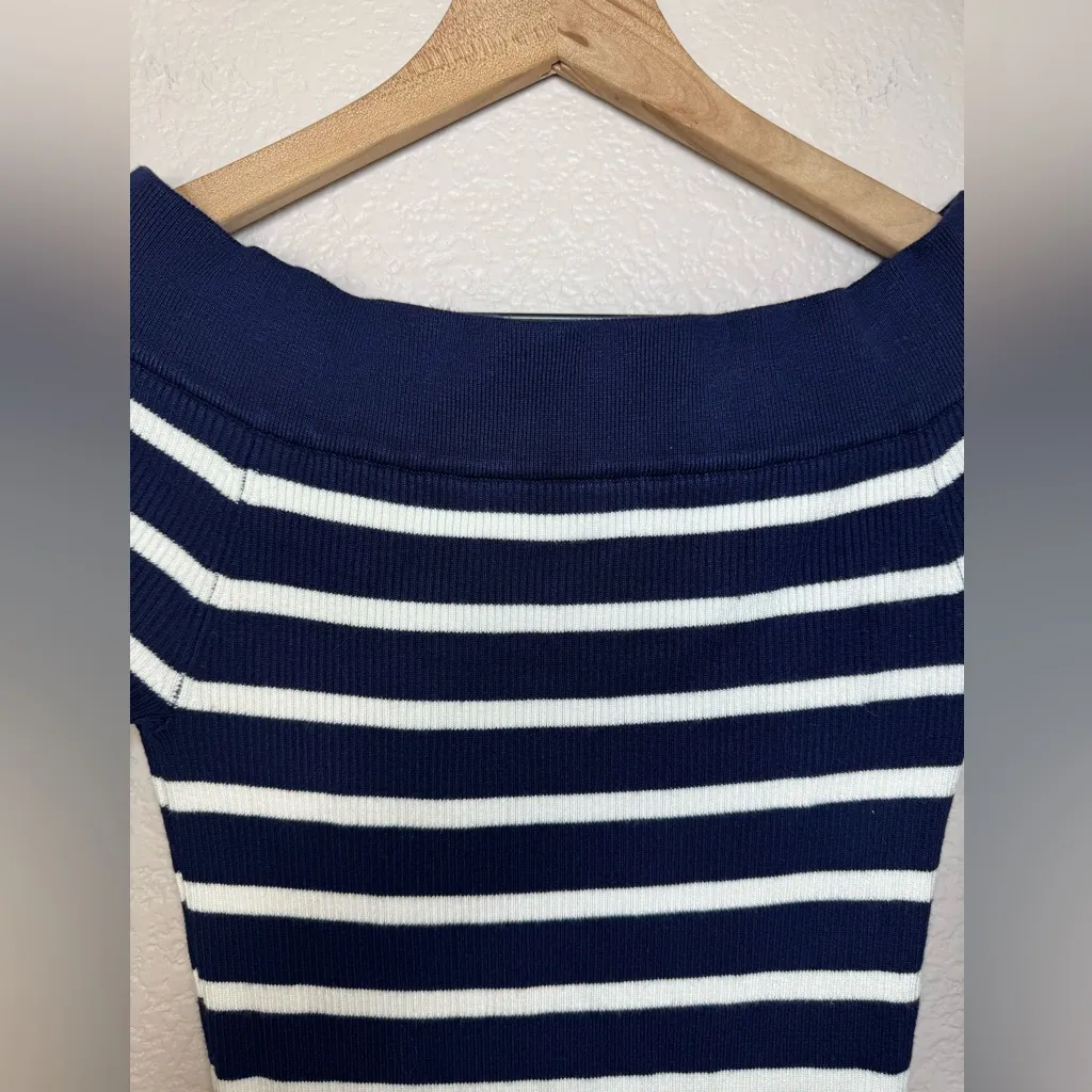 Caroline Constas New York Navy Blue White Striped Maxi Sweater Dress Small - Image 6