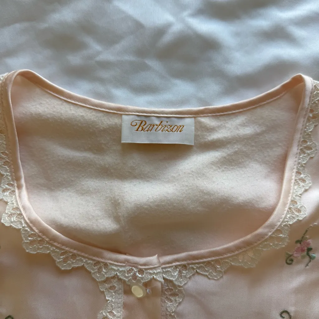 Vintage Barbizon Nightgown Mumu Granny Core Coquette Satin Pink Lace Embroidery Size XL - Image 3