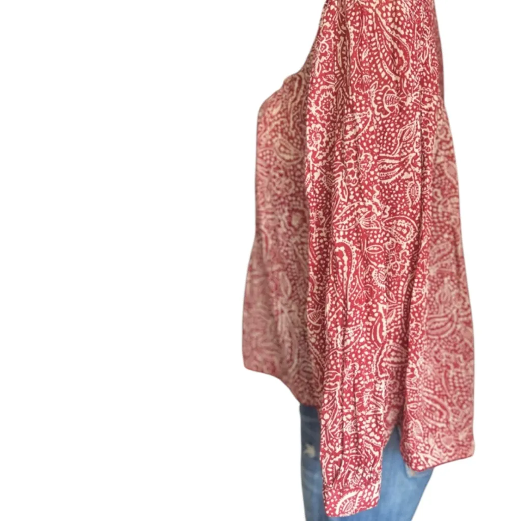 We Free People Cool Meadow Printed Sweet Cranberry Cotton Tunic Top - Image 10