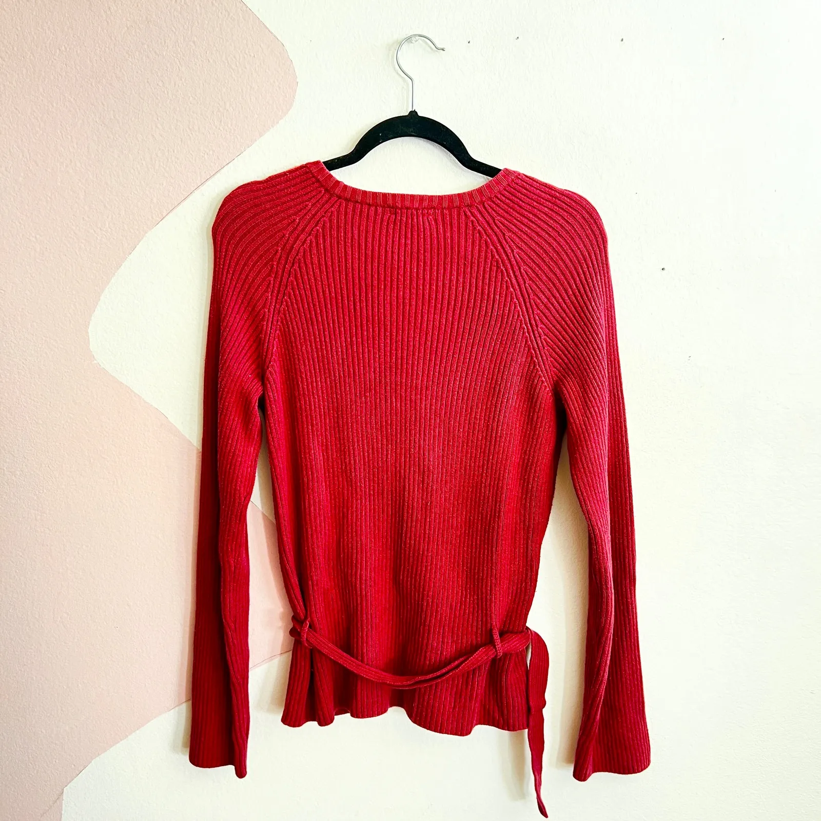 J.Crew Pink Ribbed Sweater Buckle Belt Soft Classic Preppy Coquette Medium - Image 2