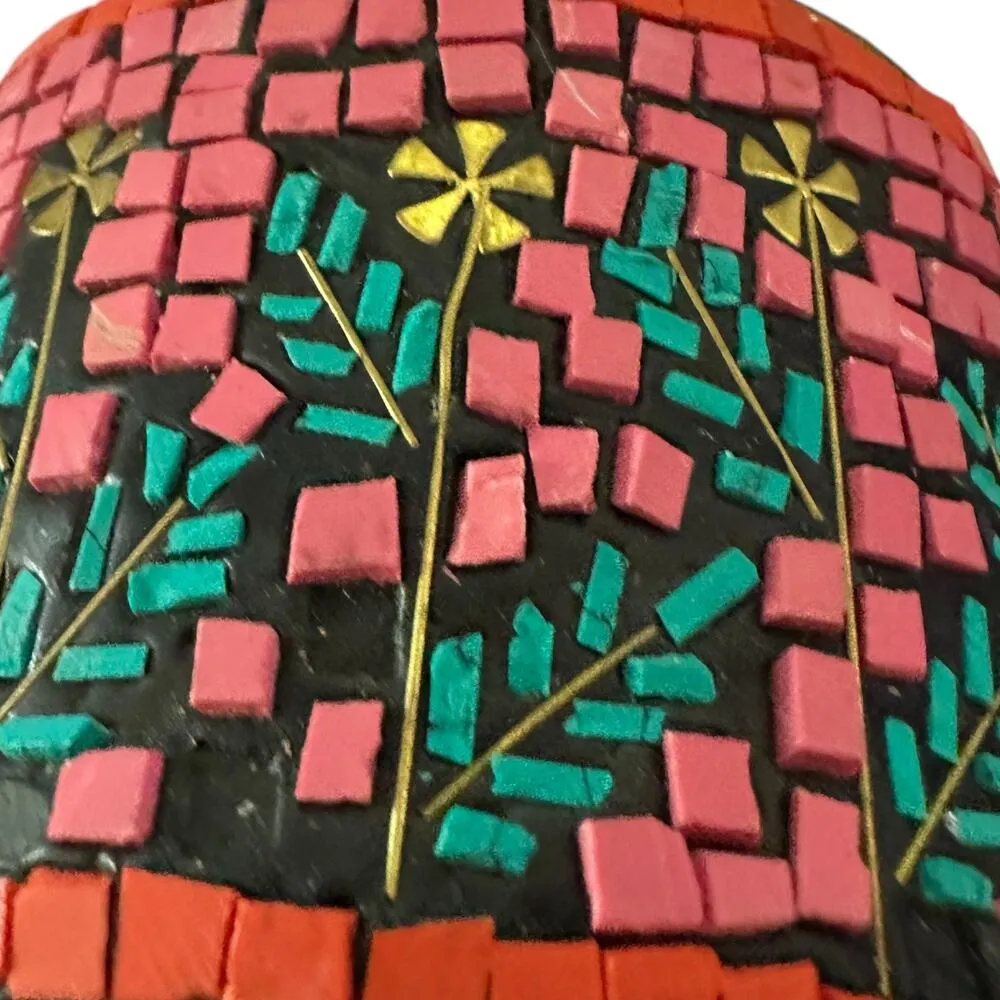 Brass Mosaic Wide Cuff Bracelet Vintage Floral Boho - Image 3