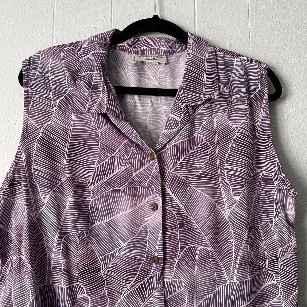 Hawaiian Reserve Top Womens 2XL Lightweight Casual Relaxed Beachy Summer Coastal Purple Size XXL - Image 3